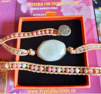 2 -1 BOHO WRAP BRACELET 5 rader skinnarmbånd med stor vakker natursten i 14 Design