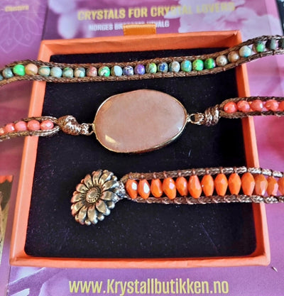 2 -1 BOHO WRAP BRACELET 5 rader skinnarmbånd med stor vakker natursten i 14 Design